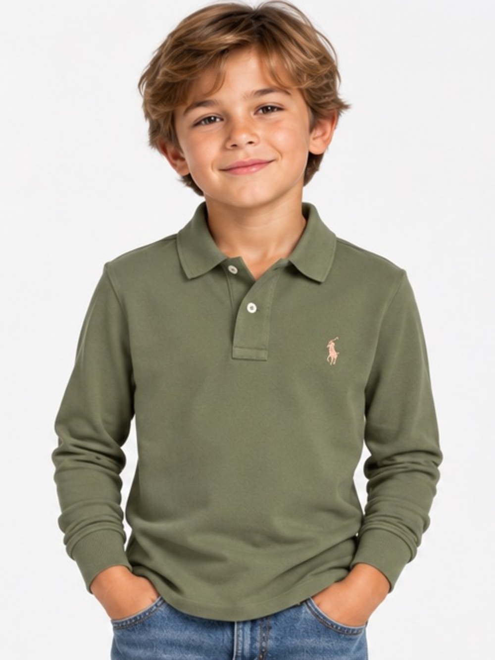 Polo by Ralph Lauren Olive Green Preppy Pique Polo Embroidered Pony Size 8